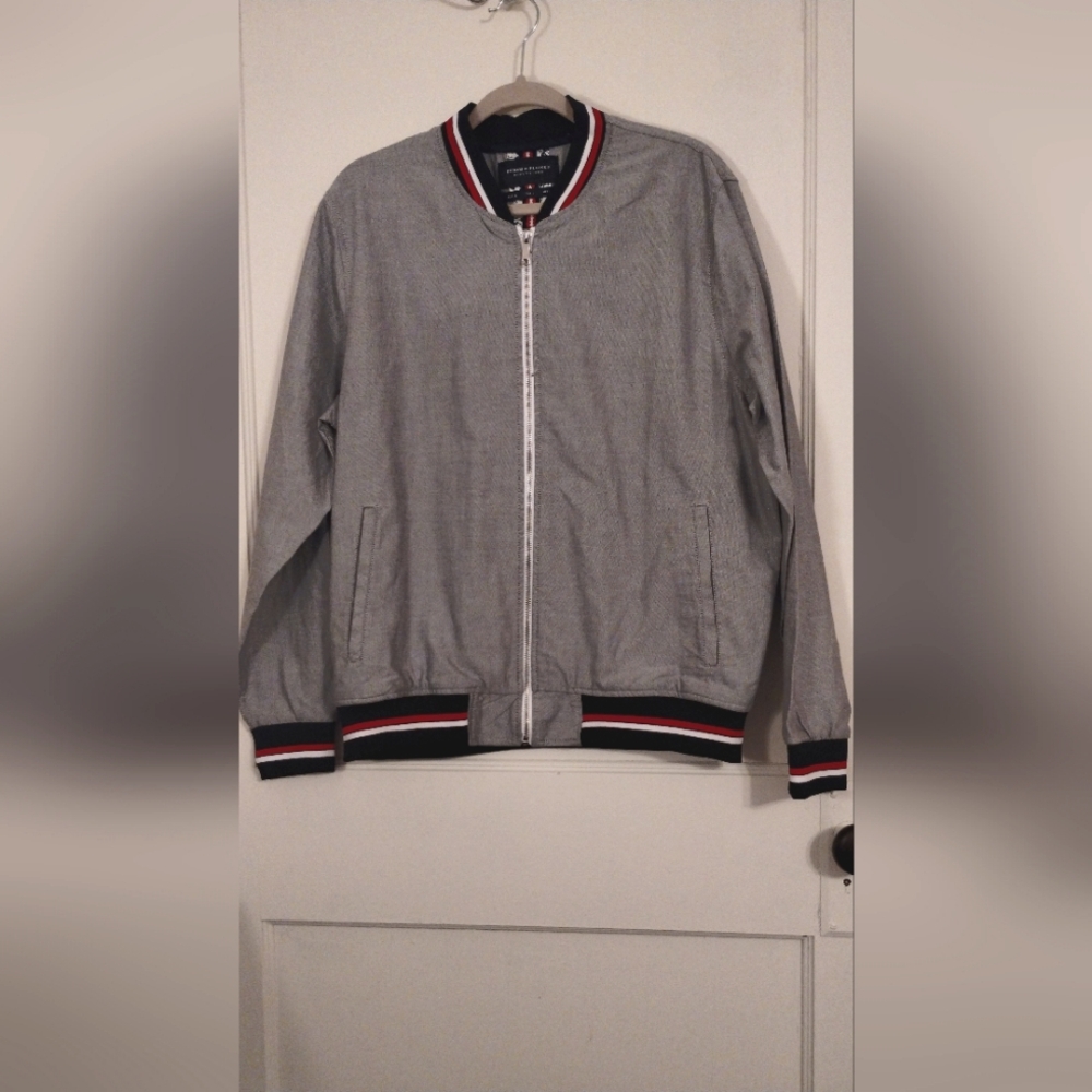 Men's L Denim & Flower Varsity Zip up Jacket